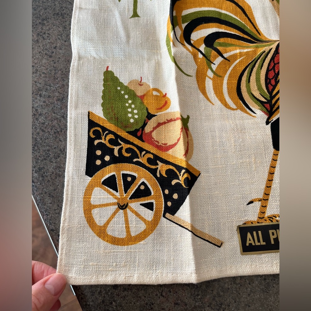 Vintage Unused 100% Linen Rooster MCM Tea Towel - Picture 5 of 7